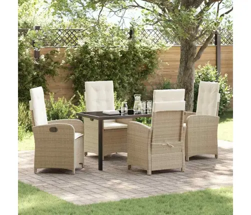 5 Daļu Dārza Ēdamgalda Komplekts Ar Spilventiņiem, Bēšs Poli Rotangpalma Vidaxl