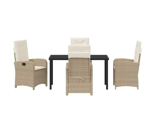 5 Daļu Dārza Ēdamgalda Komplekts Ar Spilventiņiem, Bēšs Poli Rotangpalma Vidaxl