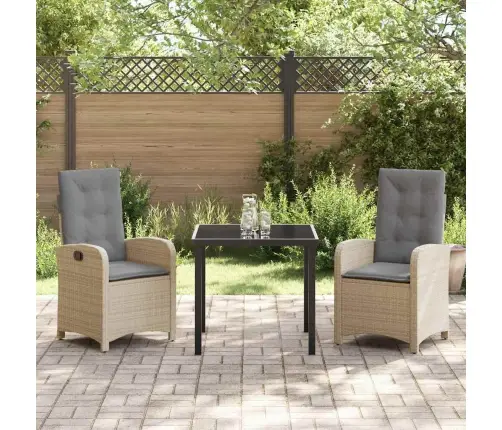 3 Daļu Dārza Ēdamgalds Ar Spilveniem Bēšs Poli Rotangpalma Vidaxl