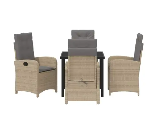 5 Daļu Dārza Ēdamgalds Ar Spilveniem Bēšā Poli Rotangpalmas Vidaxl