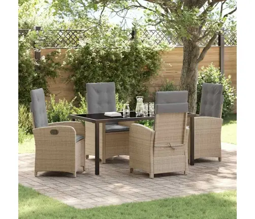 5-Daļu Dārza Ēdamgalds Ar Spilventiņiem Bēšā Polietilēna Rotangpalmas Vidaxl