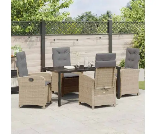 5-Daļu Dārza Ēdamgalds Ar Spilventiņiem Bēšā Polietilēna Rotangpalmas Vidaxl