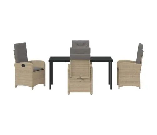 5-Daļu Dārza Ēdamgalds Ar Spilventiņiem Bēšā Polietilēna Rotangpalmas Vidaxl