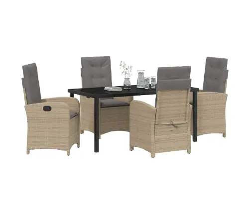 5-Daļu Dārza Ēdamgalds Ar Spilventiņiem Bēšā Polietilēna Rotangpalmas Vidaxl