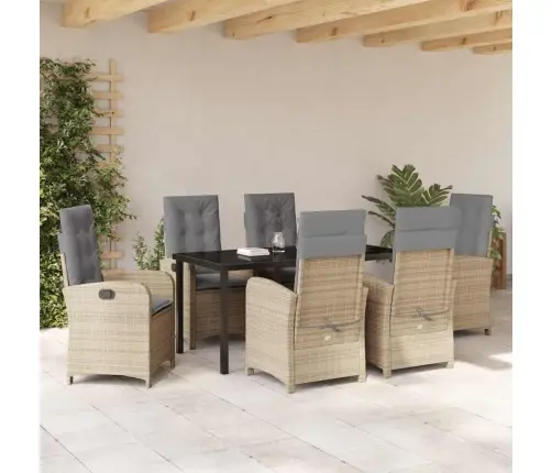 7 Gab. Dārza Ēdamgalds Ar Spilveniem Bēšs Poli Rotangpalma Vidaxl