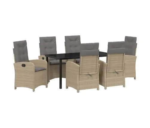 7 Gab. Dārza Ēdamgalds Ar Spilveniem Bēšs Poli Rotangpalma Vidaxl