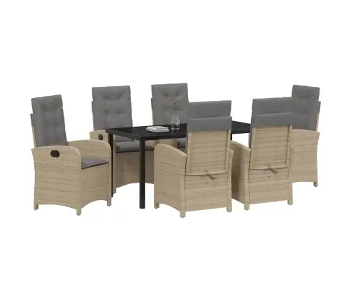 7 Gab. Dārza Ēdamgalds Ar Spilveniem Bēšs Poli Rotangpalma Vidaxl