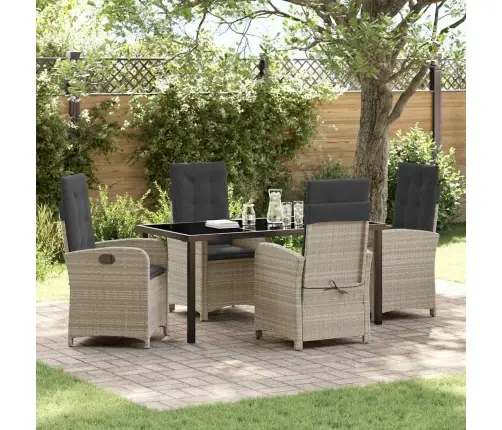 5 Gabalu Dārza Galda Komplekts Ar Spilveniem Gaiši Pelēks Poli Rotangpalma Vidaxl