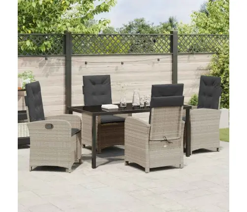 5 Gabalu Dārza Galda Komplekts Ar Spilveniem Gaiši Pelēks Poli Rotangpalma Vidaxl