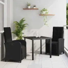 Dārza Ēdamgalds 3 Pcs Melna Poliratāns Vidaxl