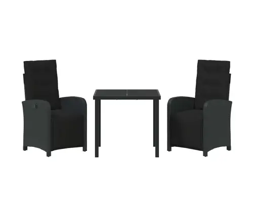 3 Daļīga Dārza Ēdamistaba Ar Spilveniem, Melns Poliralons Vidaxl