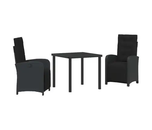 3 Daļīga Dārza Ēdamistaba Ar Spilveniem, Melns Poliralons Vidaxl