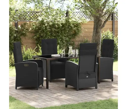 5 Daļu Dārza Ēdamgalda Komplekts Ar Spilveniem Melnā Polirattanā Vidaxl