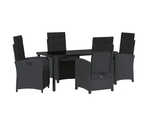 5 Daļu Dārza Ēdamgalda Komplekts Ar Spilveniem Melnā Polirattanā Vidaxl