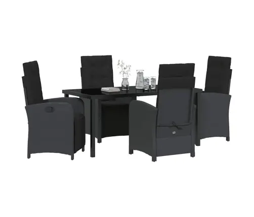 5 Daļu Dārza Ēdamgalda Komplekts Ar Spilveniem Melnā Polirattanā Vidaxl