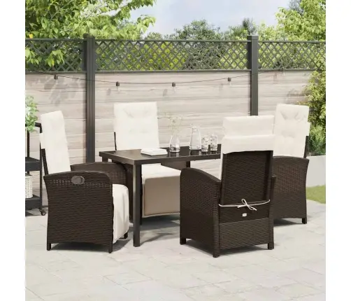 5 Gabalu Dārza Galds Ar Spilveniem, Brūns Polirasns Vidaxl