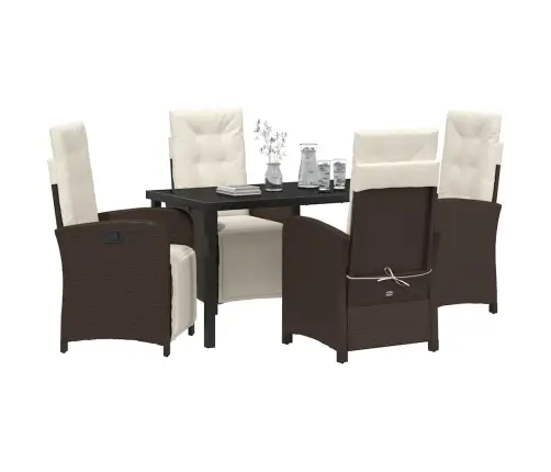 5 Gabalu Dārza Galds Ar Spilveniem, Brūns Polirasns Vidaxl