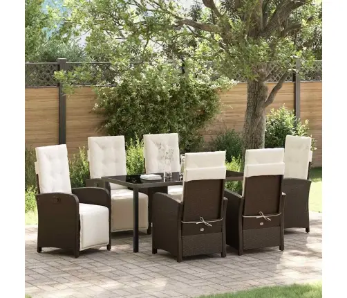 7 Daļu Dārza Galds Ar Spilveniem Brūnā Polirātāna Vidaxl