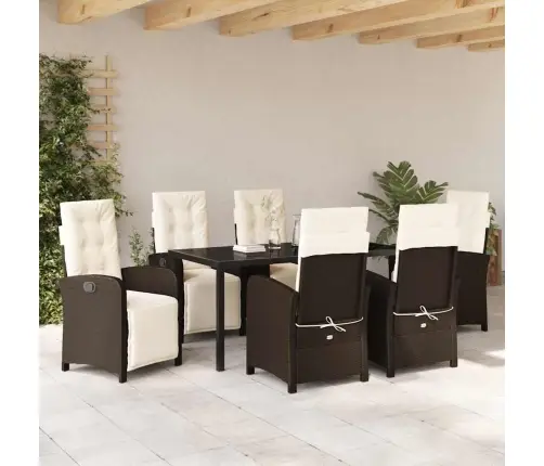 7 Daļu Dārza Galds Ar Spilveniem Brūnā Polirātāna Vidaxl