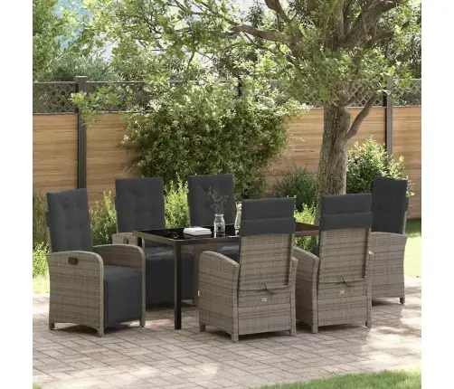 7 Daļu Dārza Ēdamgalds Ar Spilveniem, Pelēks Poli Rotangpalma Vidaxl