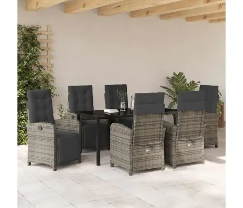 7 Daļu Dārza Ēdamgalds Ar Spilveniem, Pelēks Poli Rotangpalma Vidaxl