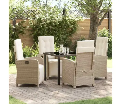 5 Gabalu Dārza Ēdamgalds Ar Spilveniem Bēšā Poliratāna. Vidaxl