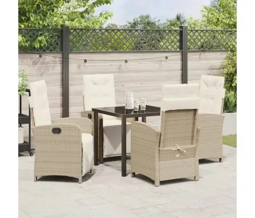 5 Gabalu Dārza Ēdamgalds Ar Spilveniem Bēšā Poliratāna. Vidaxl