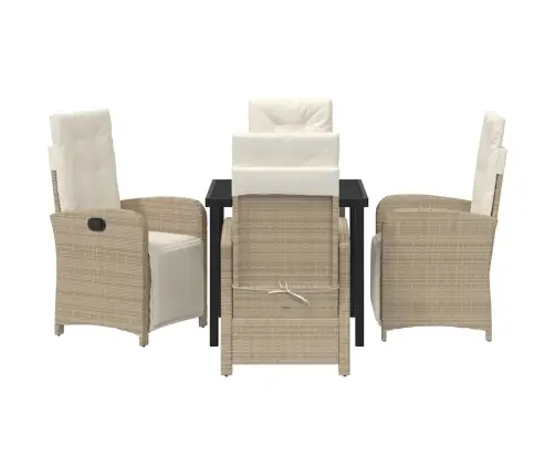 5 Gabalu Dārza Ēdamgalds Ar Spilveniem Bēšā Poliratāna. Vidaxl