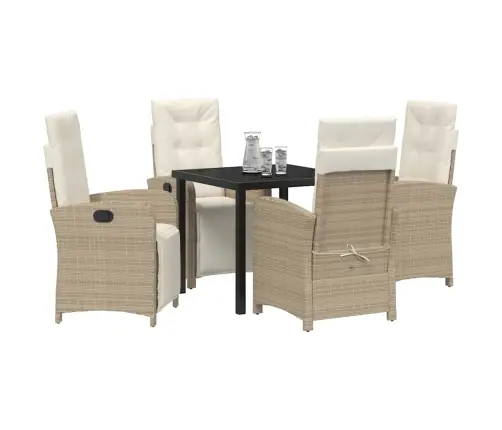 5 Gabalu Dārza Ēdamgalds Ar Spilveniem Bēšā Poliratāna. Vidaxl