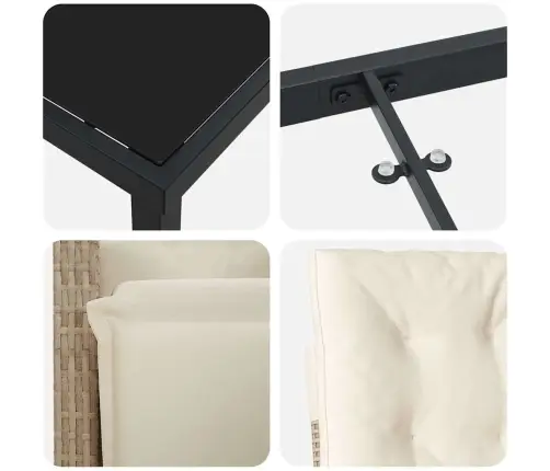 5 Daļu Dārza Galdiņš Ar Spilveniem Bēšā Polirotanā Vidaxl