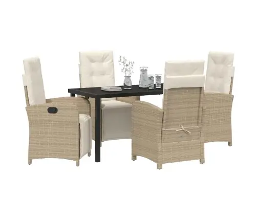 5 Daļu Dārza Galdiņš Ar Spilveniem Bēšā Polirotanā Vidaxl