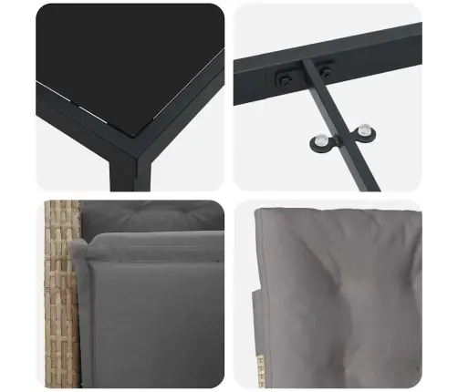 5 Daļu Dārza Ēdamgalds Ar Spilveniem, Bēšs Polirattanis Vidaxl