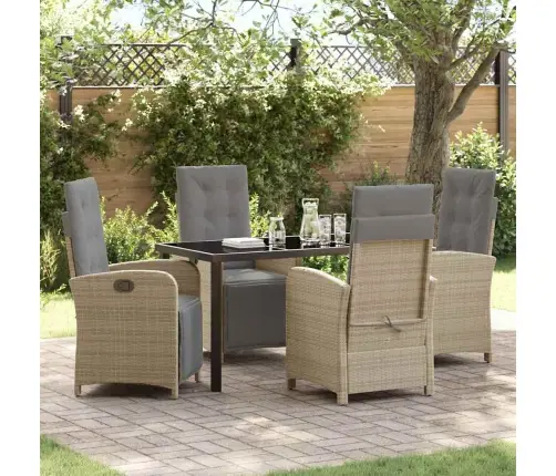 5 Daļu Dārza Ēdamgalds Ar Spilveniem, Bēšs Polirattanis Vidaxl