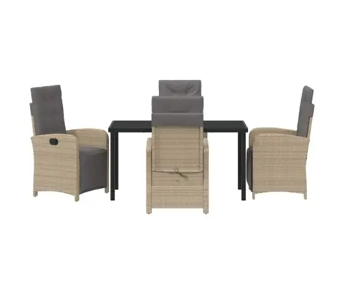 5 Daļu Dārza Ēdamgalds Ar Spilveniem, Bēšs Polirattanis Vidaxl