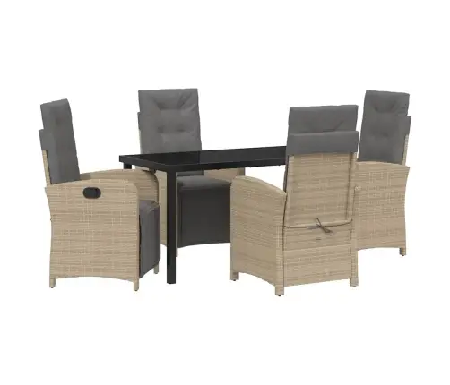 5 Daļu Dārza Ēdamgalds Ar Spilveniem, Bēšs Polirattanis Vidaxl