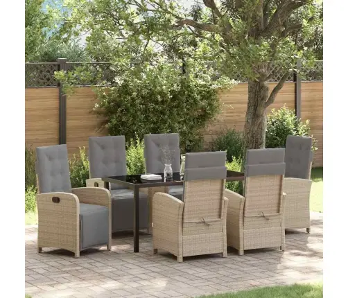 7 Daļu Dārza Galds Ar Spilveniem, Bēšs Polyratans Vidaxl