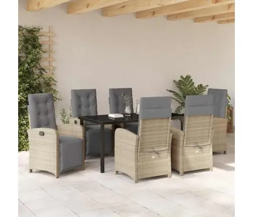 7 Daļu Dārza Galds Ar Spilveniem, Bēšs Polyratans Vidaxl