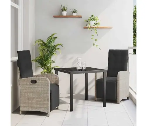 3 Daļīgu Dārza Ēdamgaldu Komplekts Ar Spilveniem, Gaiši Pelēks, Poli Ratan. Vidaxl