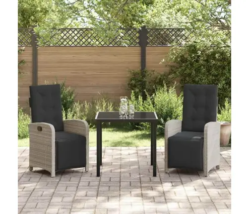 3 Daļīgu Dārza Ēdamgaldu Komplekts Ar Spilveniem, Gaiši Pelēks, Poli Ratan. Vidaxl