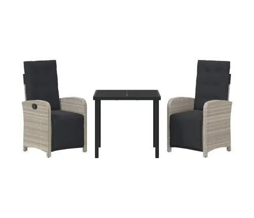 3 Daļīgu Dārza Ēdamgaldu Komplekts Ar Spilveniem, Gaiši Pelēks, Poli Ratan. Vidaxl