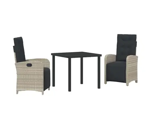 3 Daļīgu Dārza Ēdamgaldu Komplekts Ar Spilveniem, Gaiši Pelēks, Poli Ratan. Vidaxl