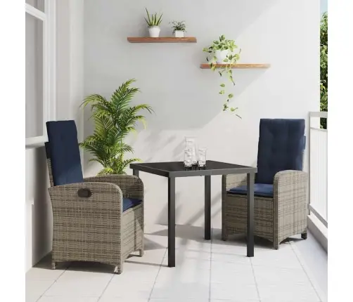 3 Daļu Dārza Ēdamgalda Komplekts Ar Spilveniem - Pelēks Poli Rattan Vidaxl