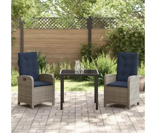 3 Daļu Dārza Ēdamgalda Komplekts Ar Spilveniem - Pelēks Poli Rattan Vidaxl