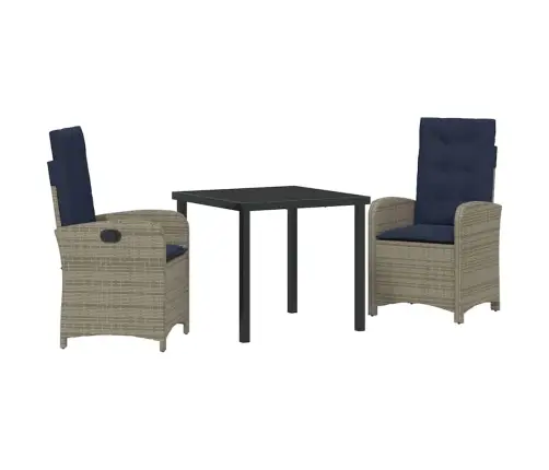 3 Daļu Dārza Ēdamgalda Komplekts Ar Spilveniem - Pelēks Poli Rattan Vidaxl