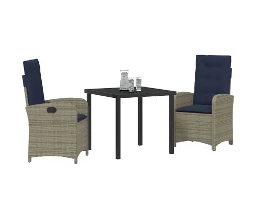 3 Daļu Dārza Ēdamgalda Komplekts Ar Spilveniem - Pelēks Poli Rattan Vidaxl