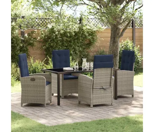 5 Gabalu Dārza Ēdamgalds Ar Spilveniem - Pelēks Poliratanis Vidaxl