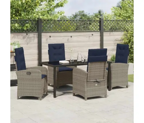 5 Gabalu Dārza Ēdamgalds Ar Spilveniem - Pelēks Poliratanis Vidaxl