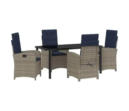 5 Gabalu Dārza Ēdamgalds Ar Spilveniem - Pelēks Poliratanis Vidaxl