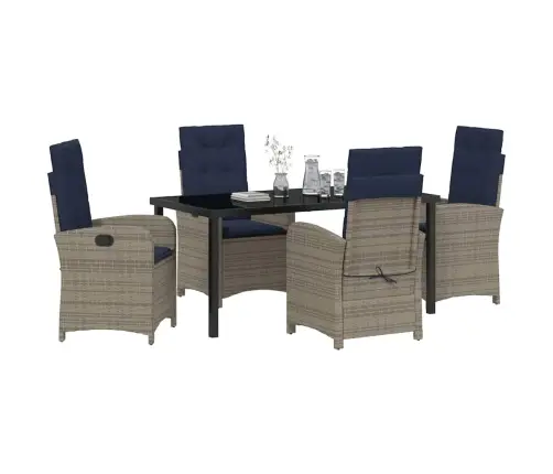 5 Gabalu Dārza Ēdamgalds Ar Spilveniem - Pelēks Poliratanis Vidaxl