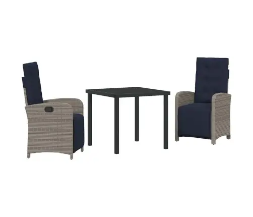 3 Daļu Dārza Ēdamgalda Komplekts - Pelēks Poliratanis Vidaxl